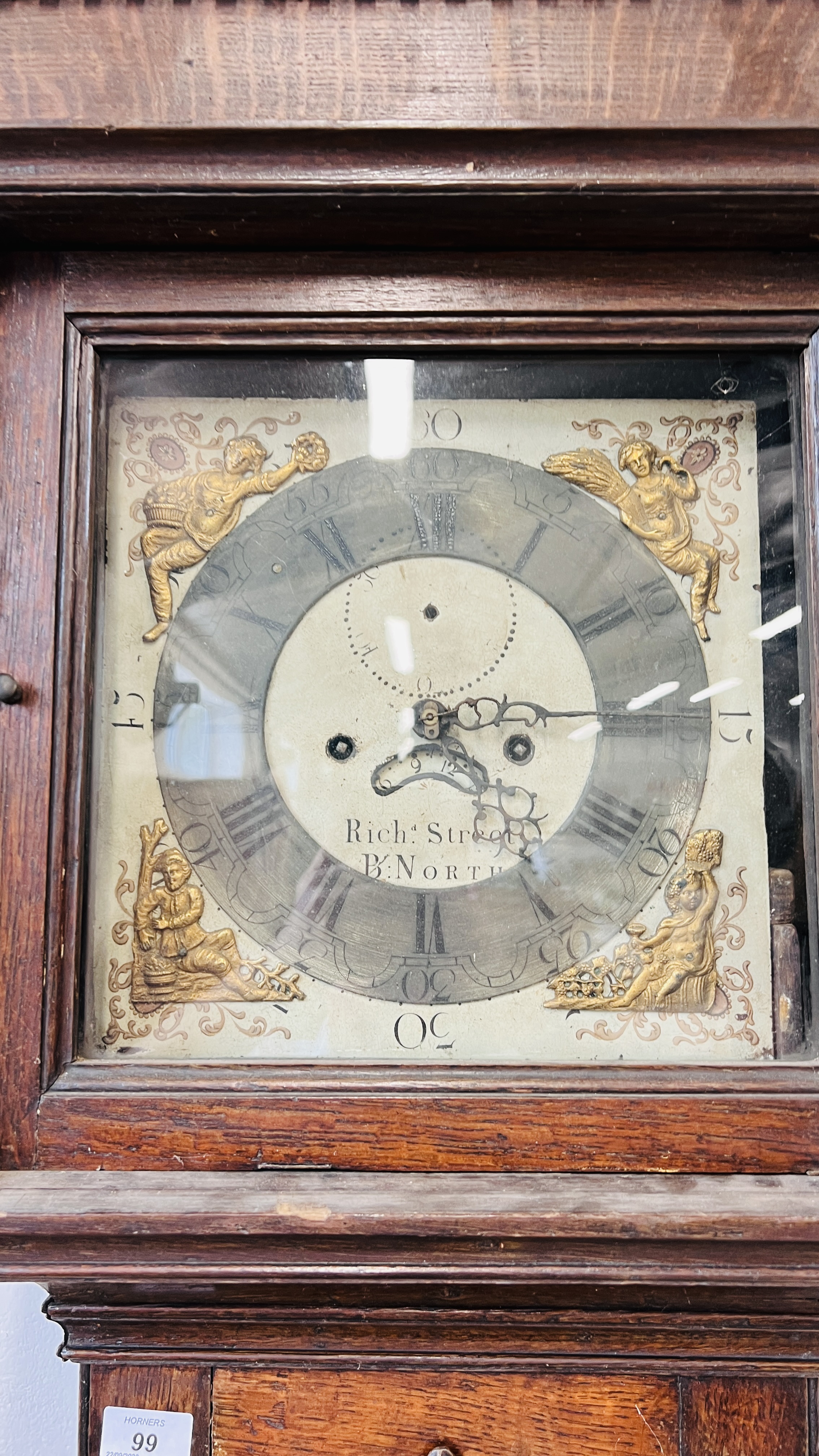 AN ANTIQUE OAK CASED GRANDFATHER CLOCK, - Image 3 of 18