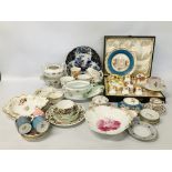 BOX OF ASSORTED VINTAGE CHINA TO INCLUDE CABINET CUPS AND SAUCERS DRESDEN,