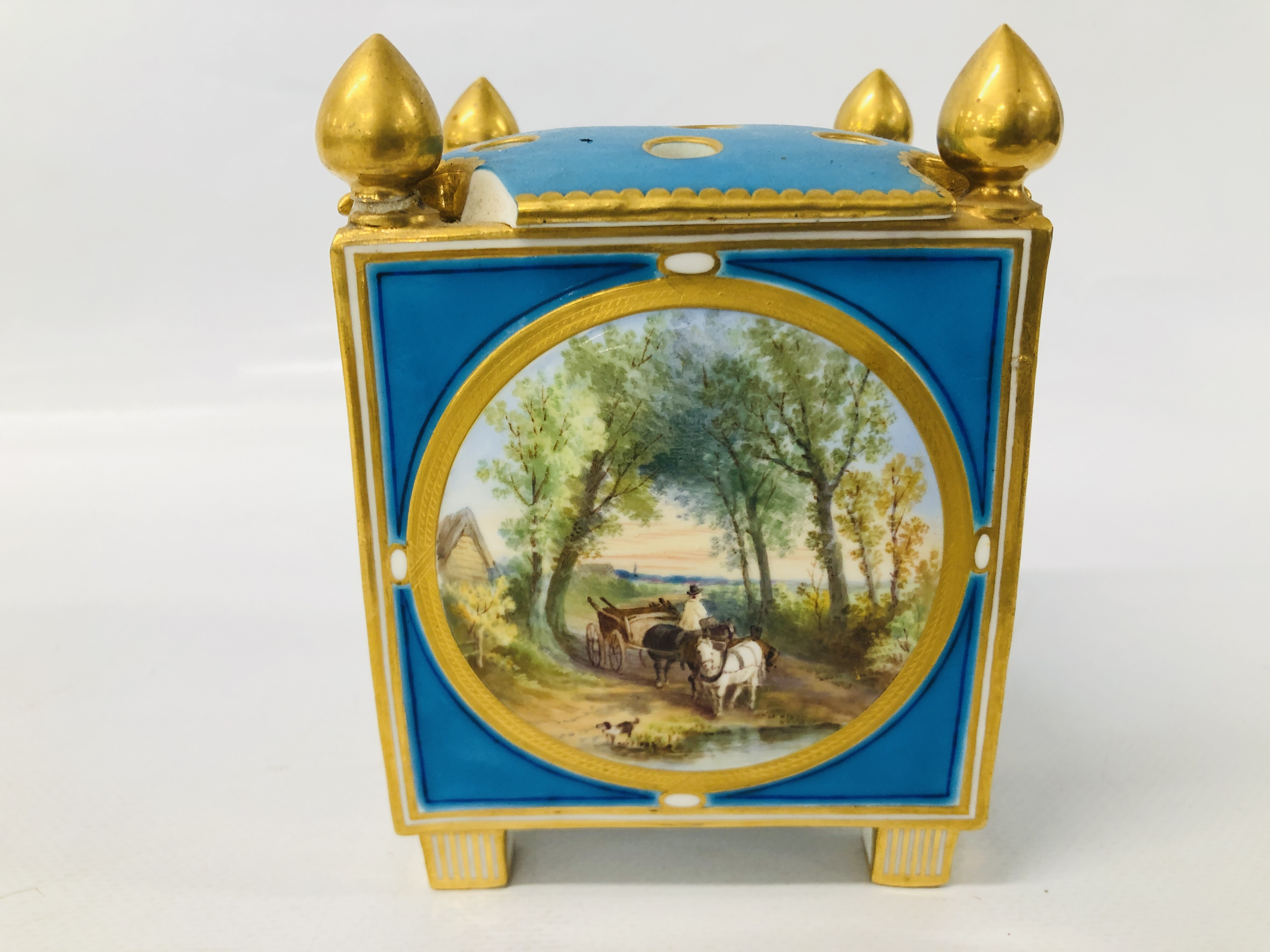 A PAIR OF SÉVRES STYLE BLEU CELESTE POT POURRI BOXES OF CUBOID FORM, - Image 12 of 15