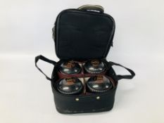 SET OF FOUR AUSTRALIAN CLASSIC 2 LAWN BOWLS IN AIRPORT CARRY HOLDER