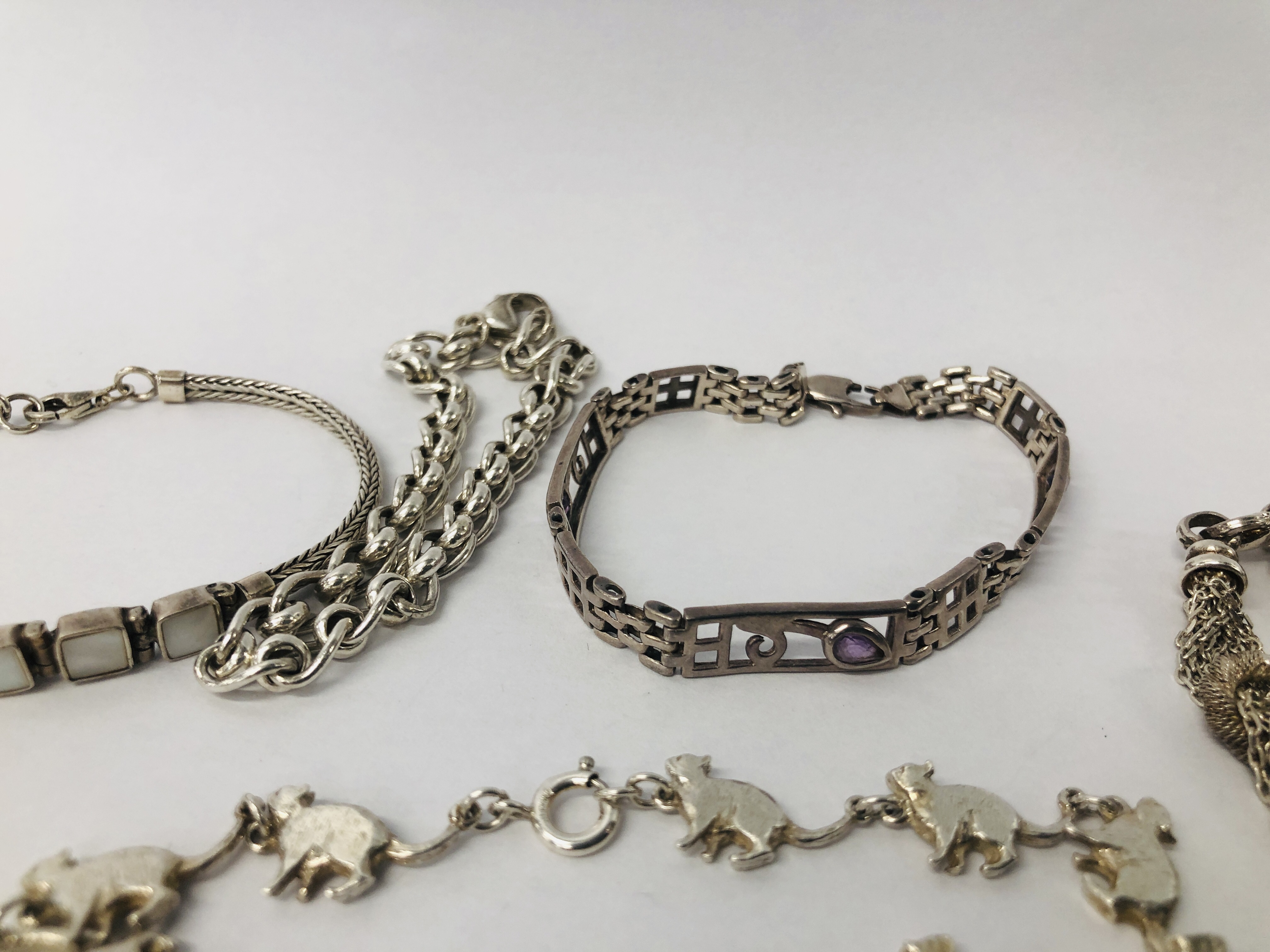 6 X ASSORTED DESIGNER SILVER BRACELETS TO INCLUDE ONE OF MULTIPLE CAT DESIGN. - Image 4 of 7