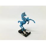 A STUDY OF REARING HORSE, BLUE MARBLED FINISH ON MARBLE PLINTH HEIGHT 20CM.