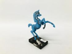 A STUDY OF REARING HORSE, BLUE MARBLED FINISH ON MARBLE PLINTH HEIGHT 20CM.