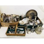 2 BOXES OF ASSORTED SILVER PLATED WARE TO INCLUDE CUTLERY, CRUETS,