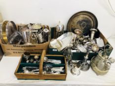 2 BOXES OF ASSORTED SILVER PLATED WARE TO INCLUDE CUTLERY, CRUETS,