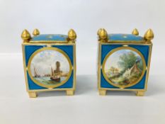 A PAIR OF SÉVRES STYLE BLEU CELESTE POT POURRI BOXES OF CUBOID FORM,