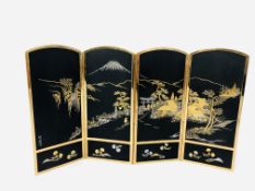 HEAVY MINIATURE JAPANESE KOMAI STYLE IRON AND GILT TABLE SCREEN WITH SILVER AND GOLD DAMASCENE