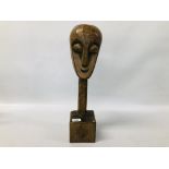 VINTAGE ETHNIC CARVED SCULPTURE ON A SQUARE BASE - H 50CM.