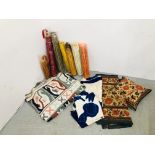 LARGE "STAKS" 100 PERCENT COTTON THROW 90 X 100 AND A PAIR OF ORIENTAL HANDMADE PANELS ALONG WITH