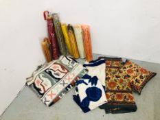 LARGE "STAKS" 100 PERCENT COTTON THROW 90 X 100 AND A PAIR OF ORIENTAL HANDMADE PANELS ALONG WITH