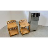 A STAINLESS STEEL TWO DRAWER BATHROOM CABINET W 33CM, D 35CM,