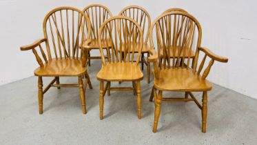 A SET OF SIX SOLID BEECH WOOD KITCHEN CHAIRS (4 X SIDE,