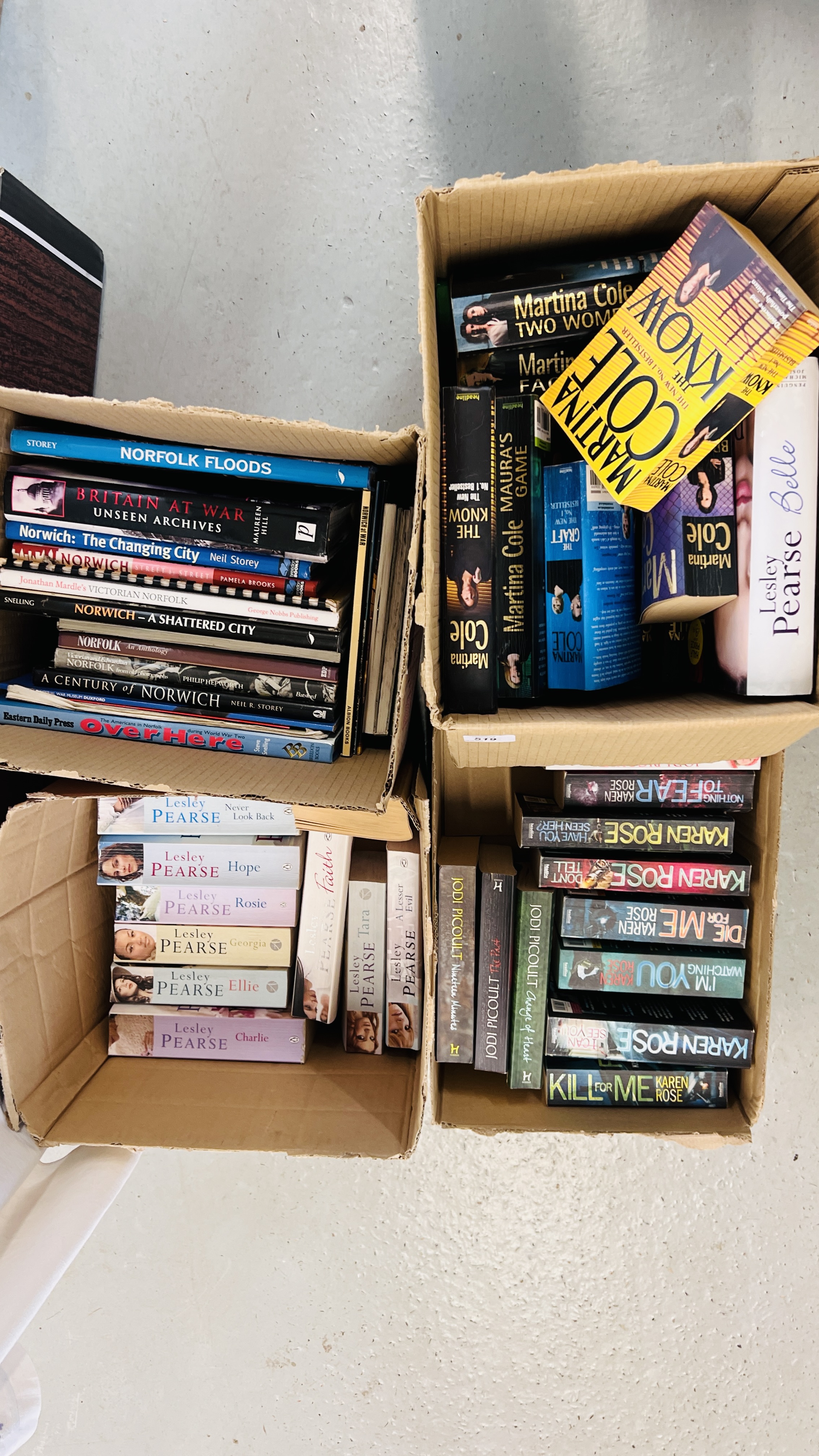 3 X BOXES OF ASSORTED PAPERBACK FICTION NOVELS TO INCLUDE MARTINA COLE, LESLEY PEARSE,