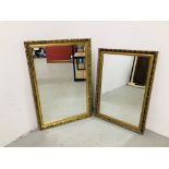 TWO GILT FRAMED MIRRORS WITH BEVELLED PLATE GLASS 97CM X 66CM AND 86CM X 61CM.