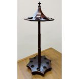 AN ANTIQUE MAHOGANY OCTAGONAL STICK AND UMBRELLA STAND WITH INLAID DETAIL,
