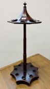 AN ANTIQUE MAHOGANY OCTAGONAL STICK AND UMBRELLA STAND WITH INLAID DETAIL,