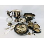 BOX OF ASSORTED VINTAGE PLATED WARE TO INCLUDE CHAMPAGNE BUCKET,