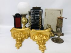 2 X BOXES OF COLLECTIBLES TO INCLUDE PAIR OF BRASS TWIST CANDLE STICKS,