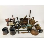 BOX OF ASSORTED MIXED VINTAGE METAL WARES TO INCLUDE GLUE KETTLE,