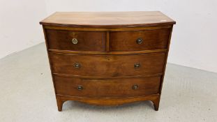 A C19TH MAHOGANY FIVE DRAWER BOW FRONTED CHEST W 101CM, D 50CM, H 89CM.