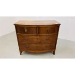 A C19TH MAHOGANY FIVE DRAWER BOW FRONTED CHEST W 101CM, D 50CM, H 89CM.