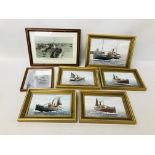 COLLECTION OF FIVE FRAMED GREAT YARMOUTH FISHING BOAT OIL ON BOARDS BY C.