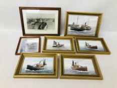 COLLECTION OF FIVE FRAMED GREAT YARMOUTH FISHING BOAT OIL ON BOARDS BY C.