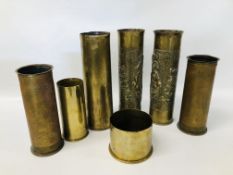 COLLECTION OF BRASS TRENCH ART SHELLS TO INCLUDE YPRES PEACE,
