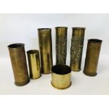 COLLECTION OF BRASS TRENCH ART SHELLS TO INCLUDE YPRES PEACE,