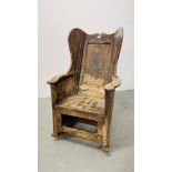 ANTIQUE SHEPHERDS LAMBING CHAIR (LACKING DRAWER).