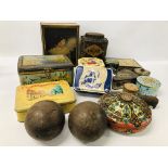 COLLECTION OF ASSORTED VINTAGE TINS TO INCLUDE BLUE BIRD, ETC.