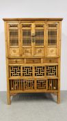 A REPRODUCTION CHINESE DESIGN KITCHEN CABINET - W 126CM. D 65CM. H 190CM.