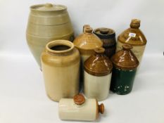 4 X VINTAGE STONEWARE FLAGONS TO INCLUDE SALUTARIS,