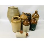 4 X VINTAGE STONEWARE FLAGONS TO INCLUDE SALUTARIS,