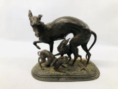 VINTAGE SPELTER STUDY OF GREYHOUNDS - H 26CM X W 30CM.
