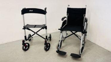 A CARE Co SILVER FINISHED MANUAL WHEEL CHAIR ALONG WITH CARRY CASE WITH A DRIVE SHOPPER MOBILITY