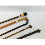 5 X ASSORTED VINTAGE WALKING STICKS TO INCLUDE NATURAL & HARDWOOD EXAMPLES,