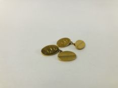 A PAIR OF HEAVY 9CT. GOLD CUFFLINKS ENGRAVED WITH INITIALS H.J.A.