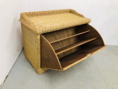 A WICKER HINGE FRONTED SHOE CABINET W 82CM, D 41CM, H 60CM.