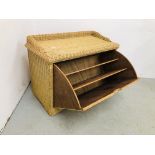 A WICKER HINGE FRONTED SHOE CABINET W 82CM, D 41CM, H 60CM.