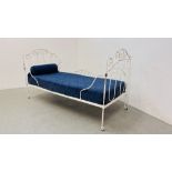 AN ANTIQUE FRENCH WHITE PAINTED METAL FRAMED DAY BED