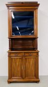 AN EDWARDIAN TWO PIECE SHOW CASE BUFFET - W 100CM. D 45CM. H 248CM.