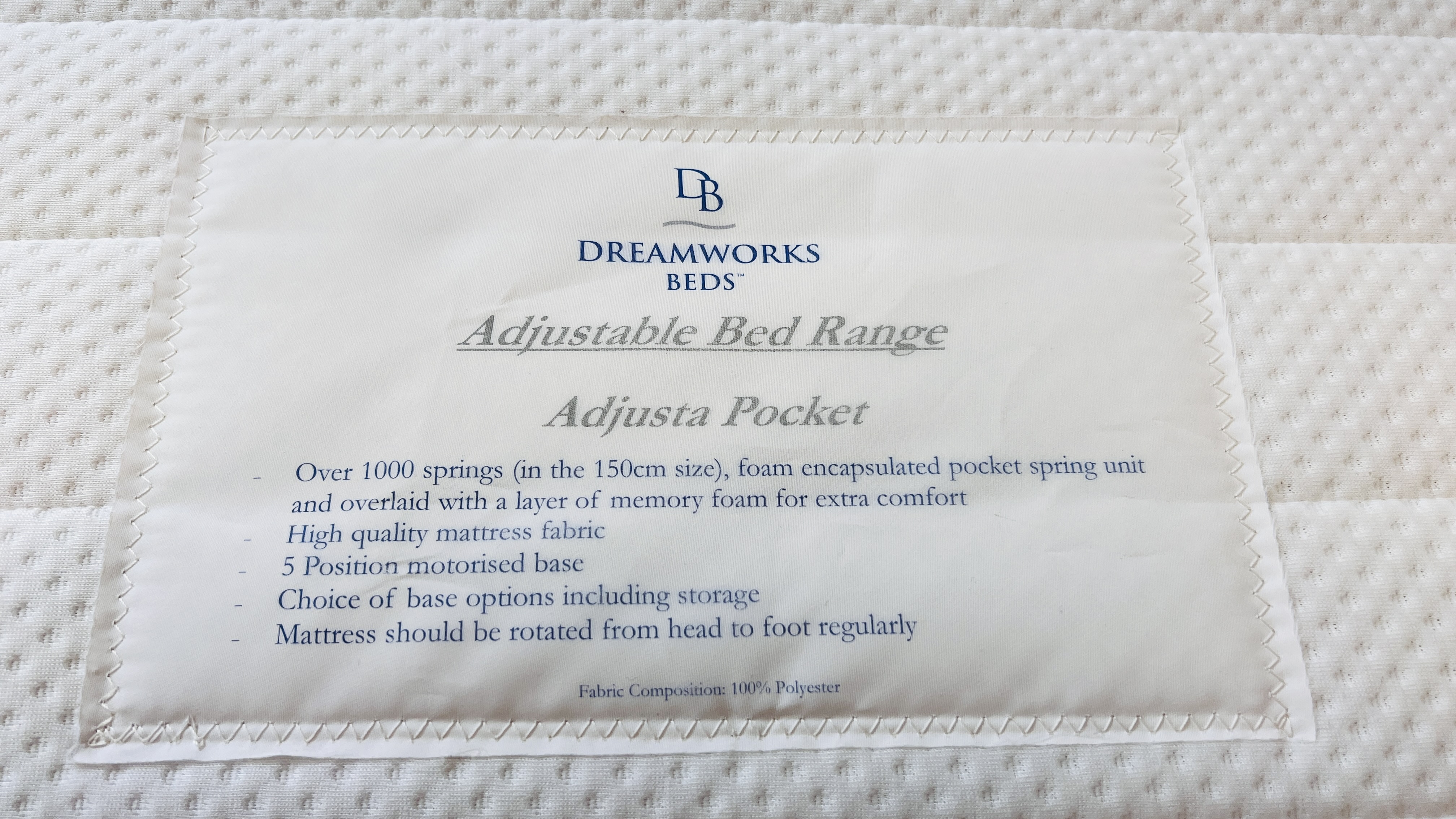 AN ELECTRICALLY ADJUSTABLE SINGLE DIVAN BED WITH DREAMWORKS MATTRESS, - Image 5 of 12