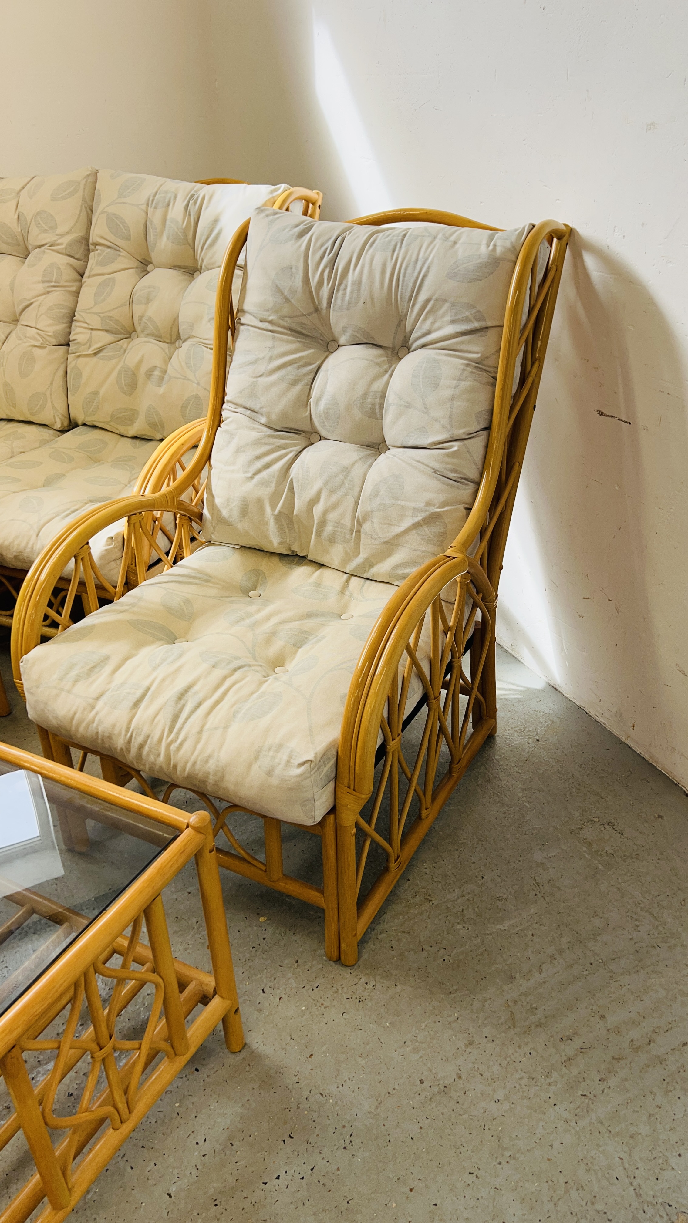 A SUITE OF CANE CONSERVATORY FURNITURE TO INCLUDE TWO CHAIRS, TWO SEATER SOFA, - Image 2 of 9