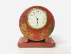 AN ORIENTAL LACQUERED CLOCK HEIGHT 20CM.