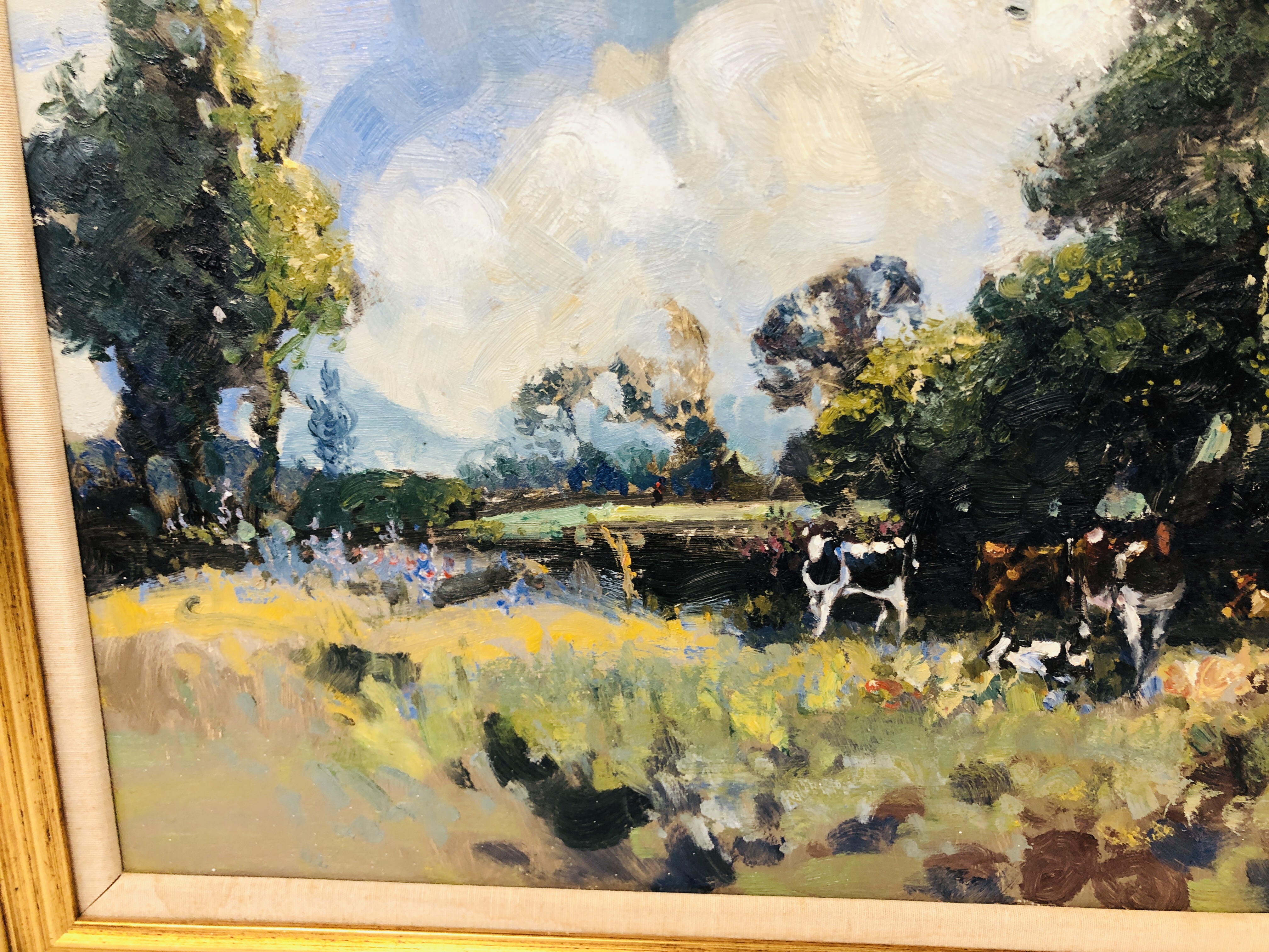 A FRAMED AND MOUNTED J. CHATTEN OIL ON BOARD OF BARSHAM MEADOW W 80CM X H 60.5CM. - Image 5 of 7