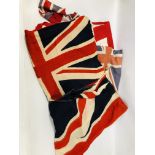 3 X VINTAGE BRITISH FLAGS + ONE OTHER ALONG WITH VARIOUS BUNTING.