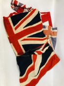 3 X VINTAGE BRITISH FLAGS + ONE OTHER ALONG WITH VARIOUS BUNTING.