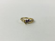 9CT GOLD AMETHYST / DIAMONDS RING.