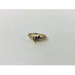 9CT GOLD AMETHYST / DIAMONDS RING.